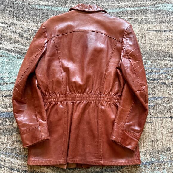 Men's Vintage 70's Remy Leather Cognac Brown City Jacket Coat Sz 44 Long Large - Picture 6 of 12